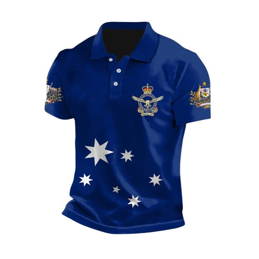 Vintage Australian Flag Badge Printed Casual Polo Shirt - Moonbestprint