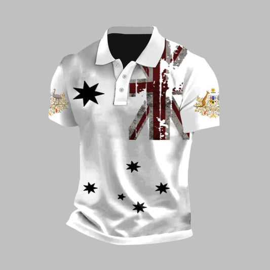 Vintage Australian Flag Badge Printed Polo Shirt - Moonbestprint