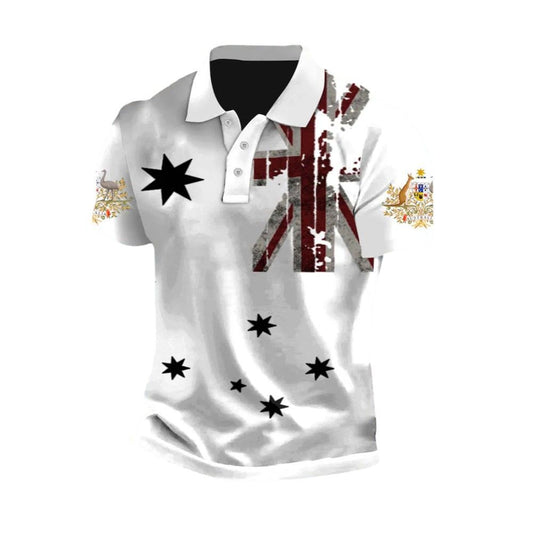 Vintage Australian Flag Badge Printed Polo Shirt - Moonbestprint