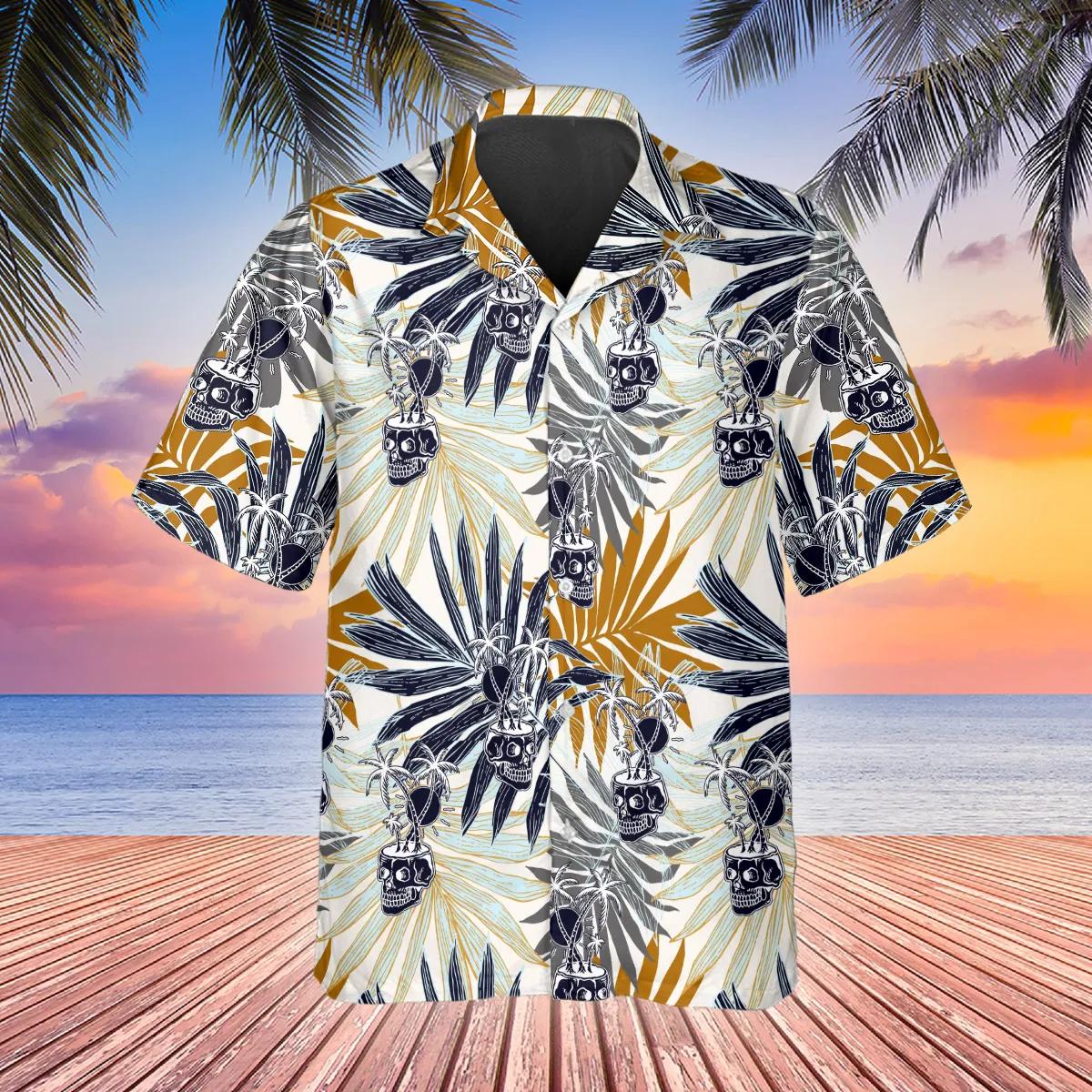 Vintage Cool Skull Hawaiian Shirt, Hawaiian Button Up Shirt, Aloha Shirts Moonbestprint