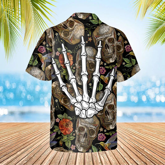 Vintage Floral Skull Hawaiian Shirt, Hawaiian Button Up Shirt, Aloha Shirts Moonbestprint