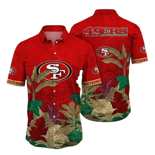 Vintage Gold Rush Foliage San Francisco 49ers Hawaiian Shirt - Moonbestprint