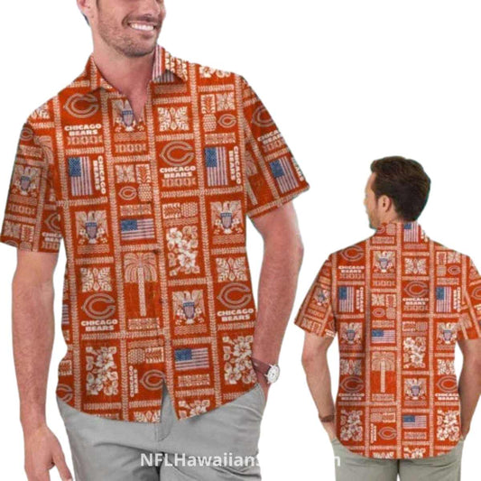 Vintage Patchwork Chicago Bears Aloha Shirt In Rustic Orange - Moonbestprint
