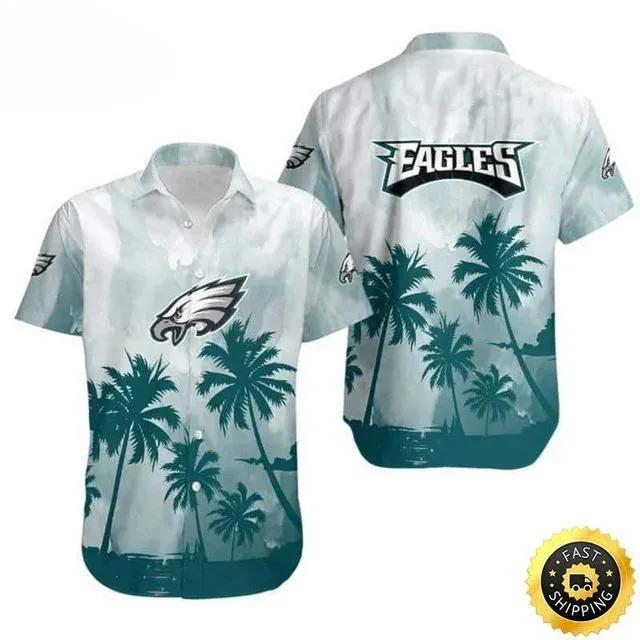 Vintage Philadelphia Eagles Hawaiian Shirt Coconut Trees, NFL Hawaiian Shirt Moonbestprint