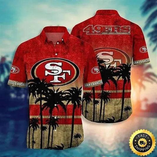 Vintage San Francisco 49ers Hawaiian Shirt Summer Beach Gift, NFL Hawaiian Shirt Moonbestprint