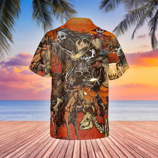 Vintage Skull Cowboys Hawaiian Shirt, Hawaiian Button Up Shirt, Aloha Shirts Moonbestprint