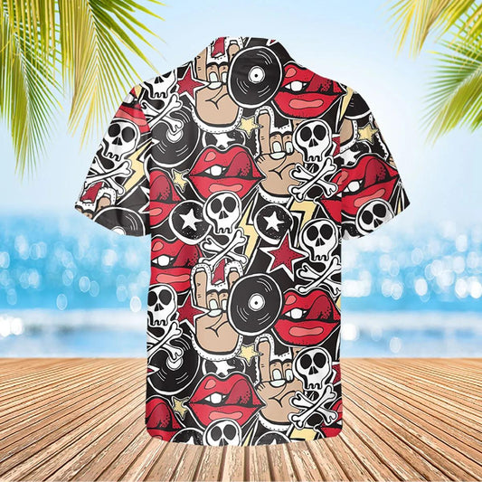 Vintage Skull Icon Hawaiian Shirt, Hawaiian Button Up Shirt, Aloha Shirts Moonbestprint