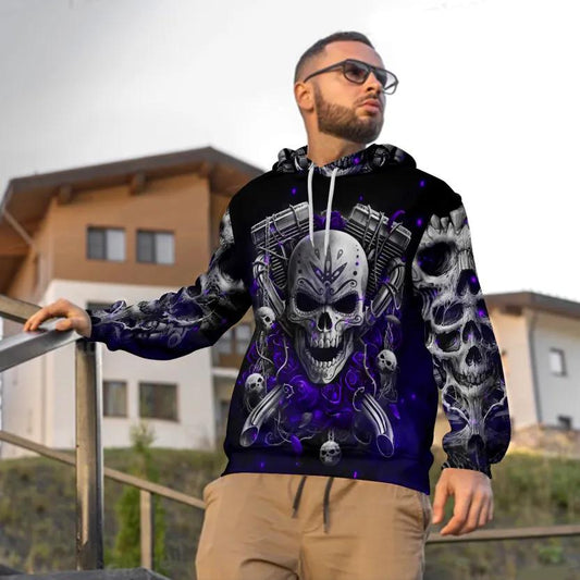 Violet Ghost Rider Skull 3D Hoodie Moonbestprint