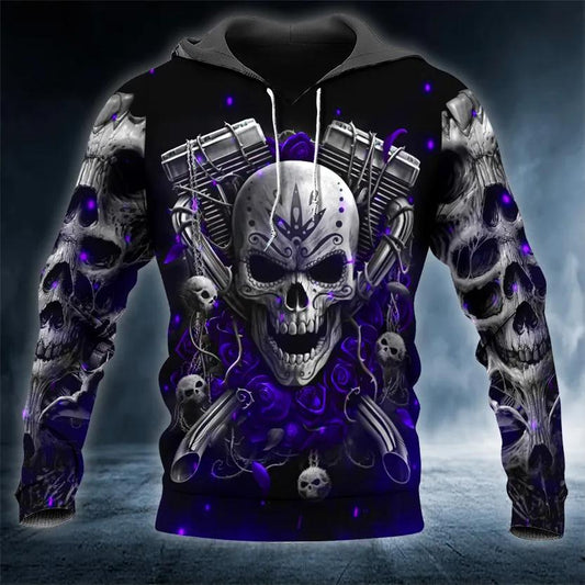 Violet Ghost Rider Skull 3D Hoodie Moonbestprint