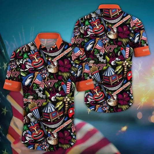 Virginia Tech Hokies NCAA Flower Aloha Hawaiian Shirt 12, NCAA Hawaiian Shirt Moonbestprint