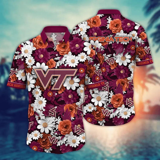 Virginia Tech Hokies NCAA Flower Aloha Hawaiian Shirt 5, NCAA Hawaiian Shirt Moonbestprint