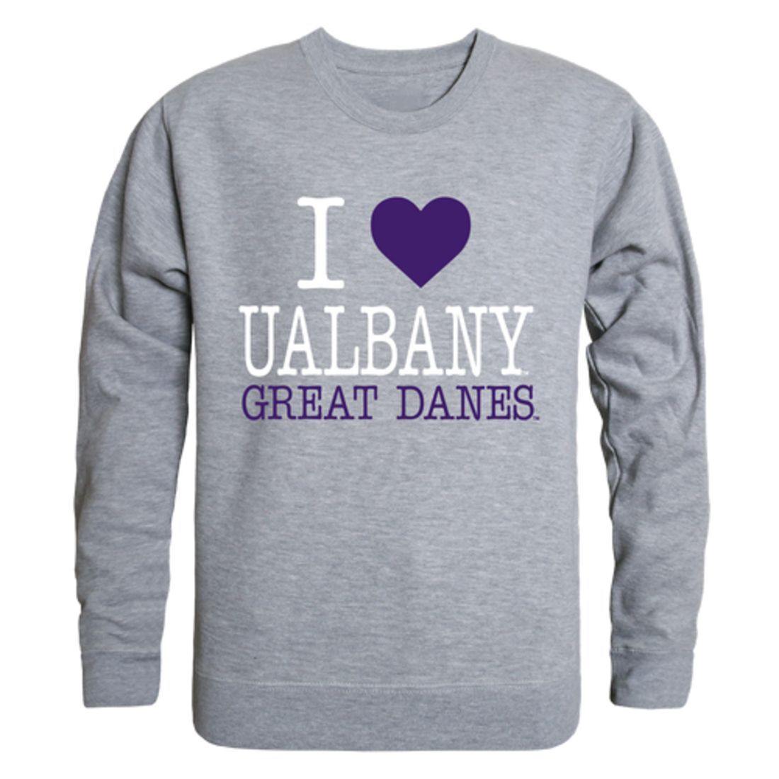 I Love UAlbany University at Albany The Great Danes Crewneck Pullover Sweatshirt Sweater