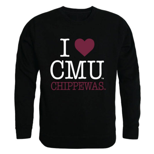 I Love CMU Central Michigan University Chippewas Crewneck Pullover Sweatshirt Sweater