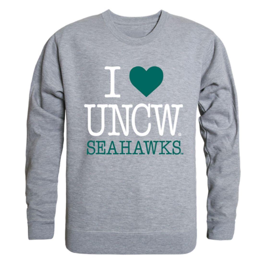 I Love UNCW University of North Carolina Wilmington Seahawks Crewneck Pullover Sweatshirt Sweater