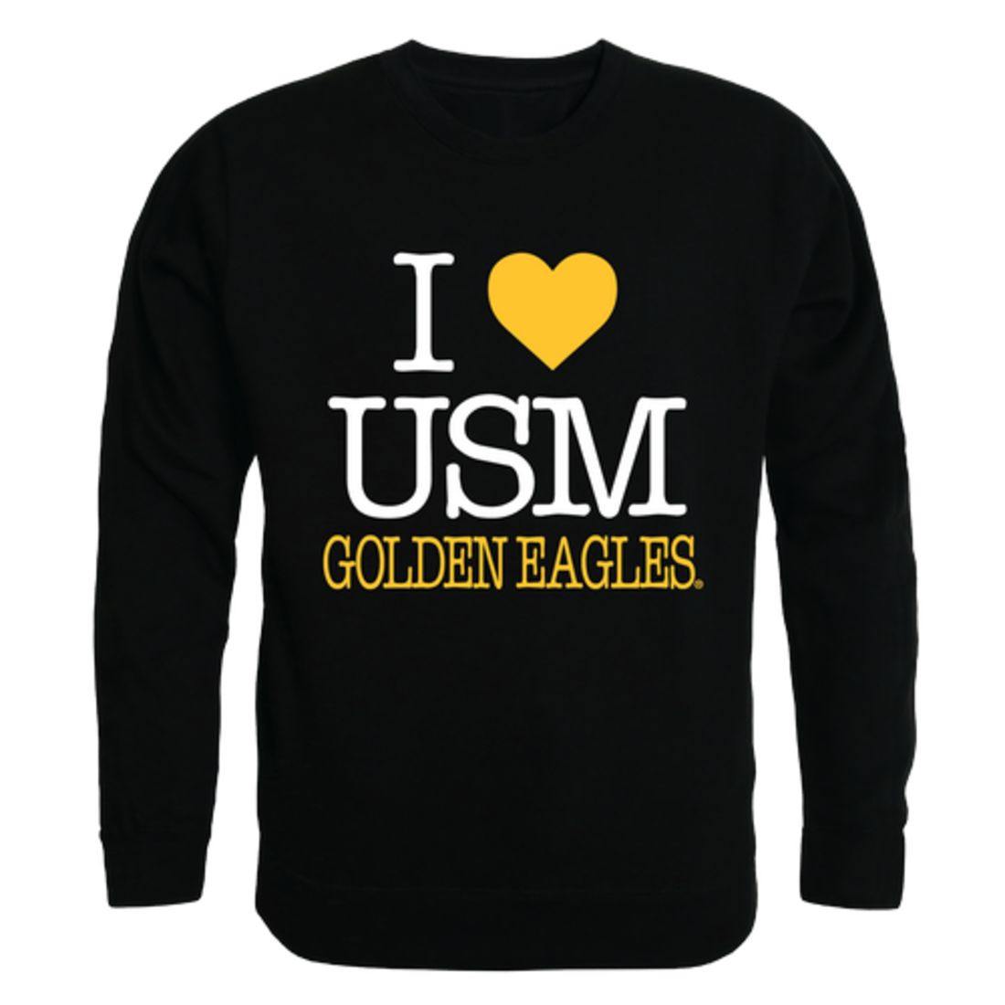I Love USM University of Southern Mississippi Golden Eagles Crewneck Pullover Sweatshirt Sweater