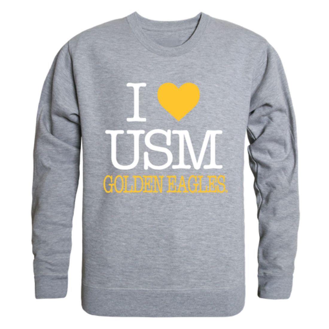 I Love USM University of Southern Mississippi Golden Eagles Crewneck Pullover Sweatshirt Sweater