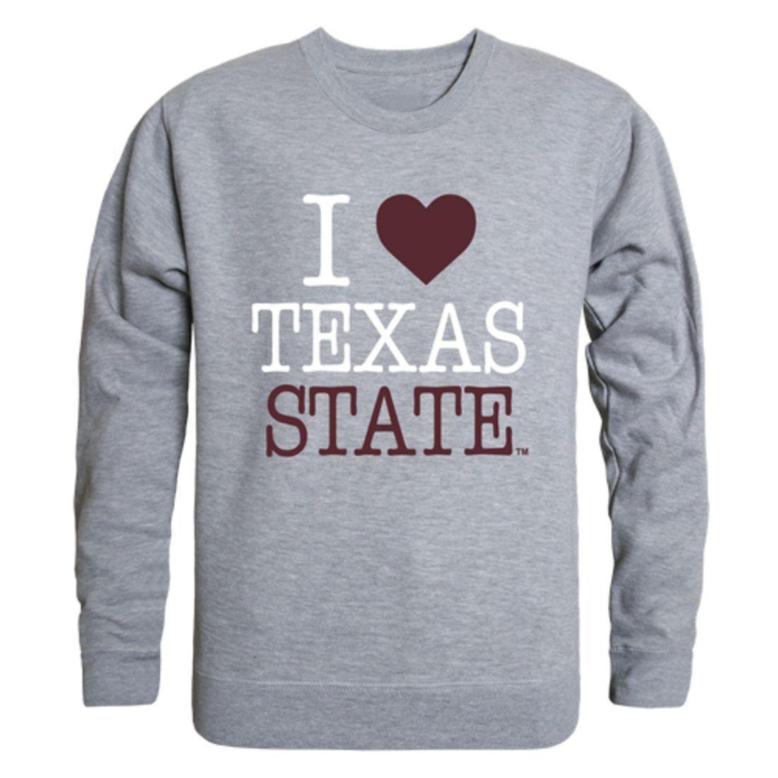 I Love Texas State University Bobcats Crewneck Pullover Sweatshirt Sweater