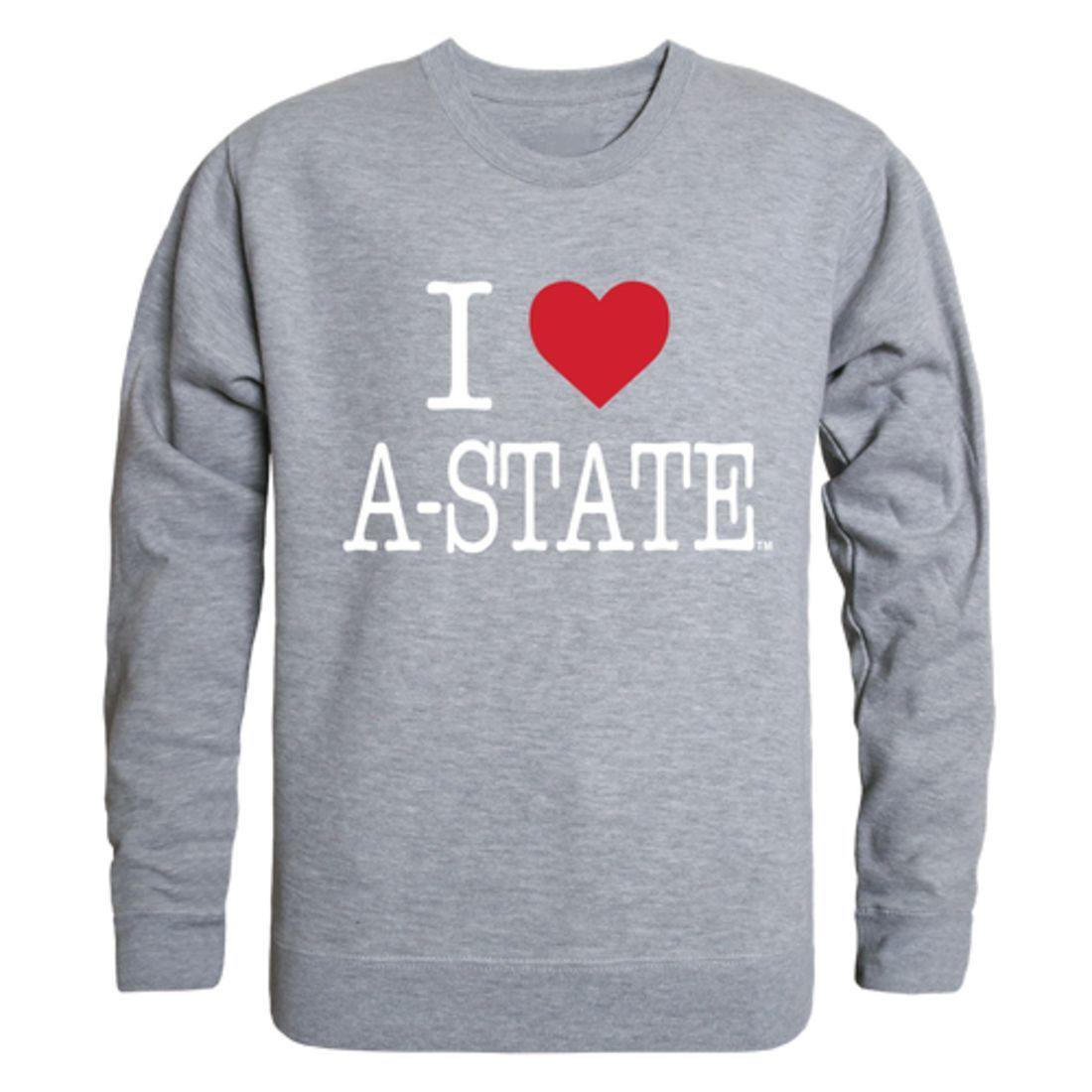 I Love Arkansas State University A-State Red Wolves Crewneck Pullover Sweatshirt Sweater