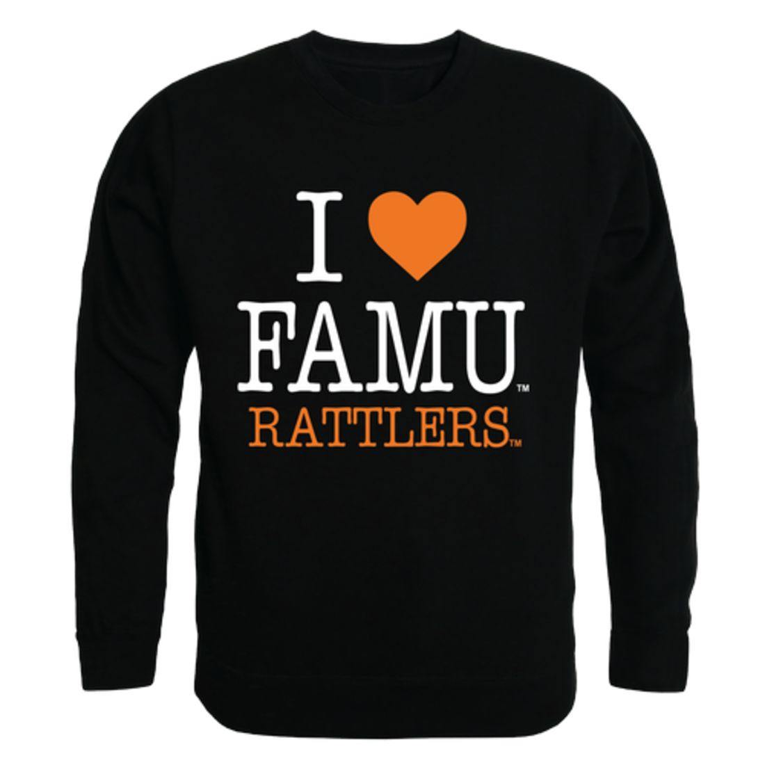 I Love FAMU Florida A&M University Rattlers Crewneck Pullover Sweatshirt Sweater