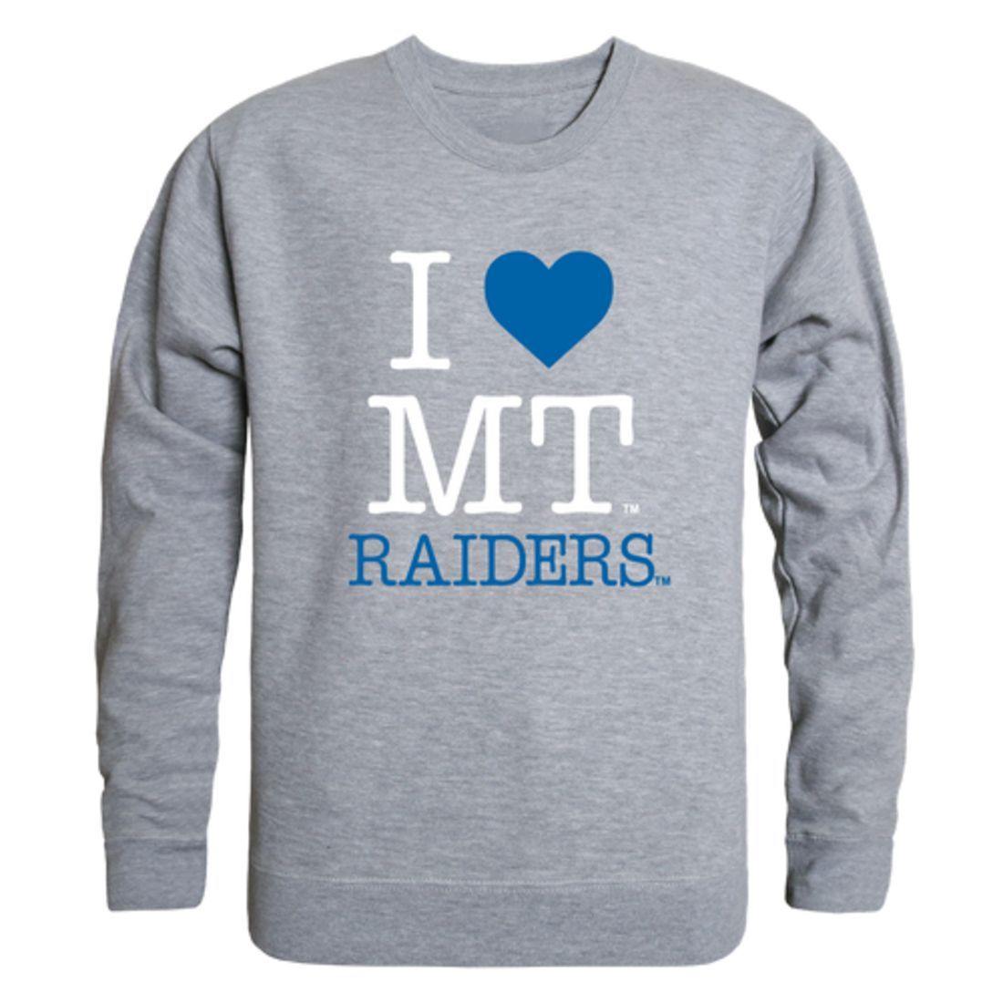 I Love MTSU Middle Tennessee State University Blue Raiders Crewneck Pullover Sweatshirt Sweater