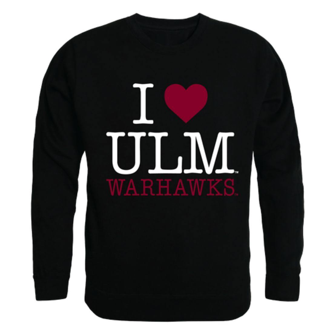 I Love ULM University of Louisiana Monroe Warhawks Crewneck Pullover Sweatshirt Sweater