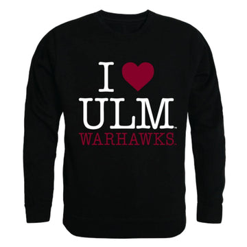 I Love ULM University of Louisiana Monroe Warhawks Crewneck Pullover Sweatshirt Sweater