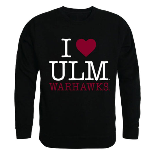 I Love ULM University of Louisiana Monroe Warhawks Crewneck Pullover Sweatshirt Sweater