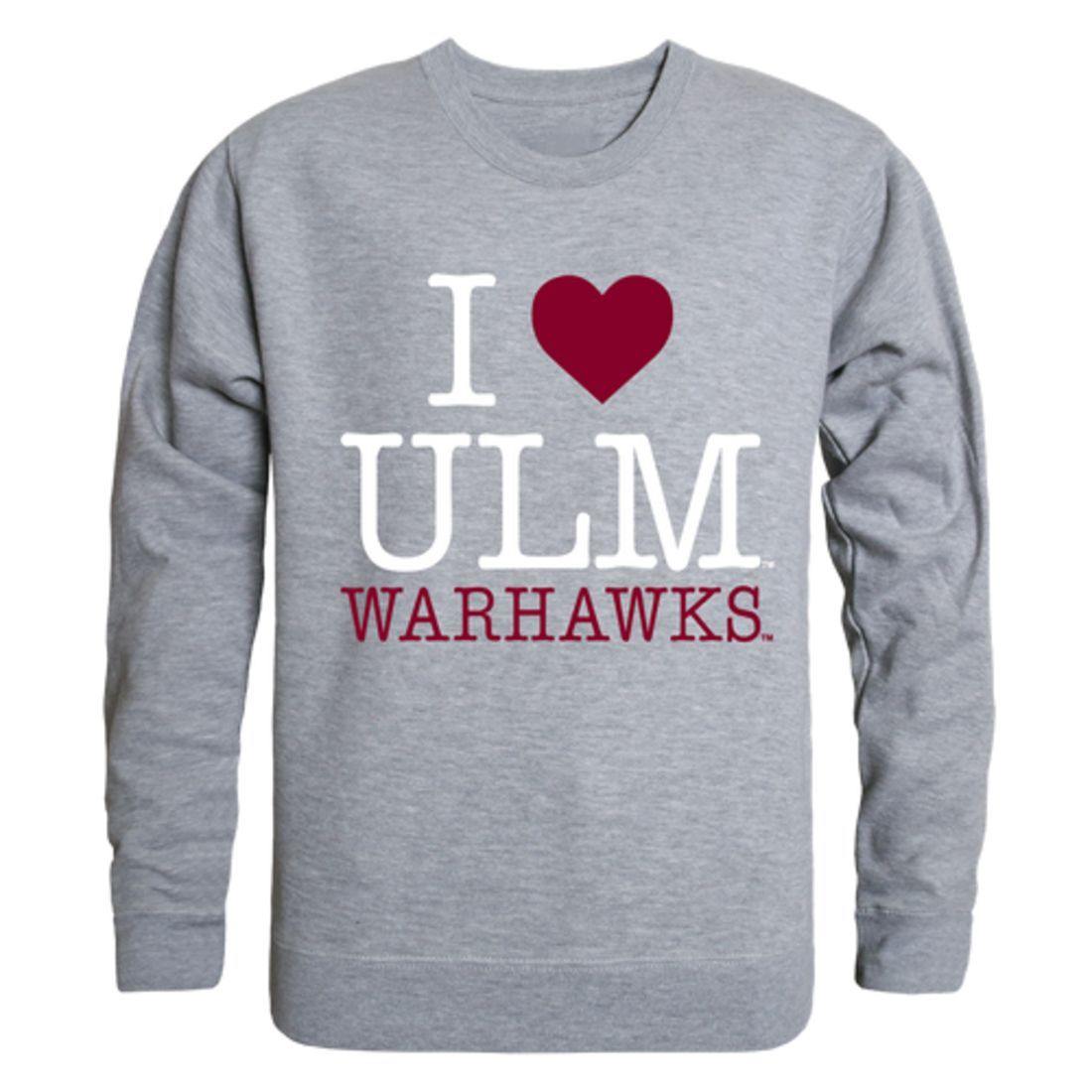 I Love ULM University of Louisiana Monroe Warhawks Crewneck Pullover Sweatshirt Sweater