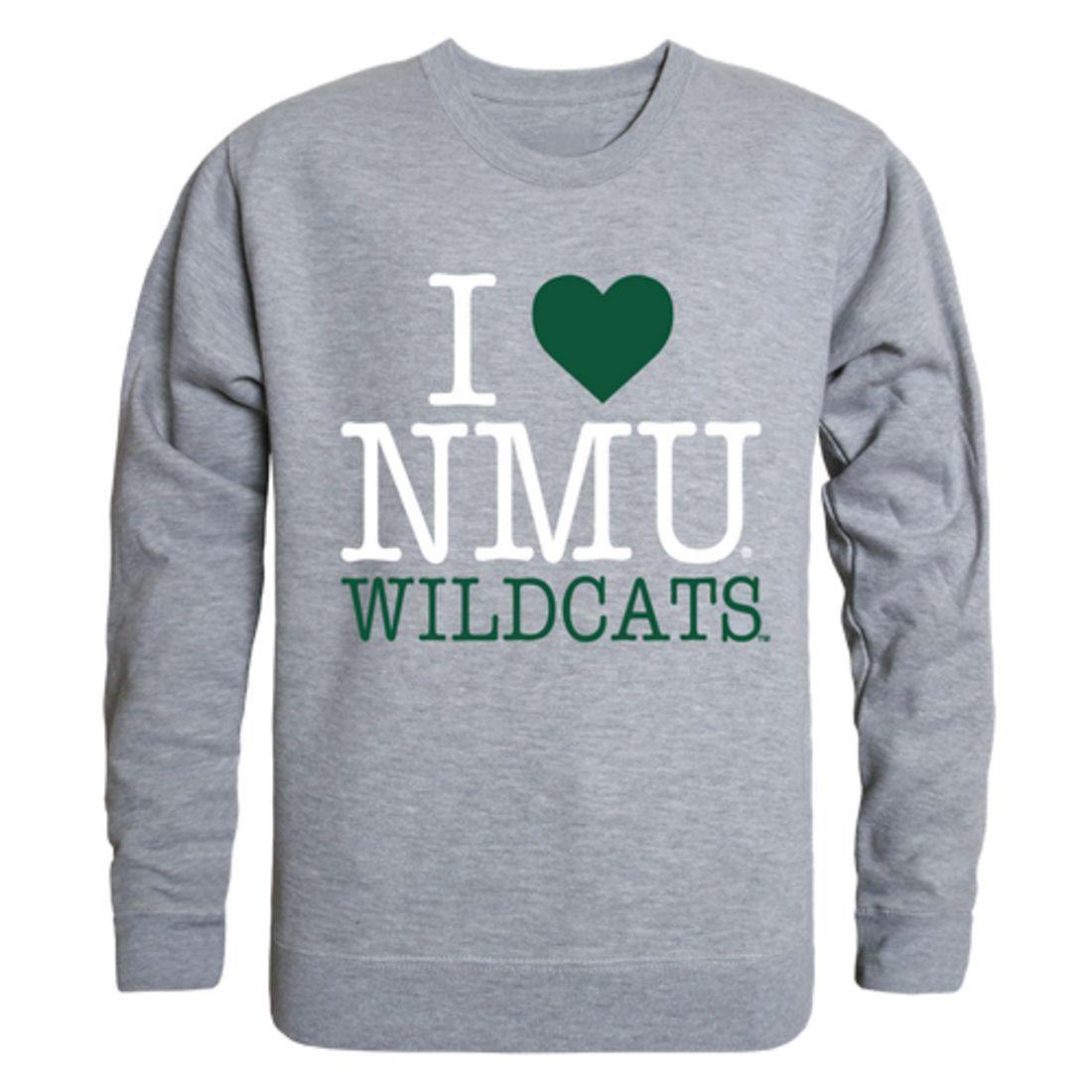 I Love NMU Northern Michigan University Wildcats Crewneck Pullover Sweatshirt Sweater