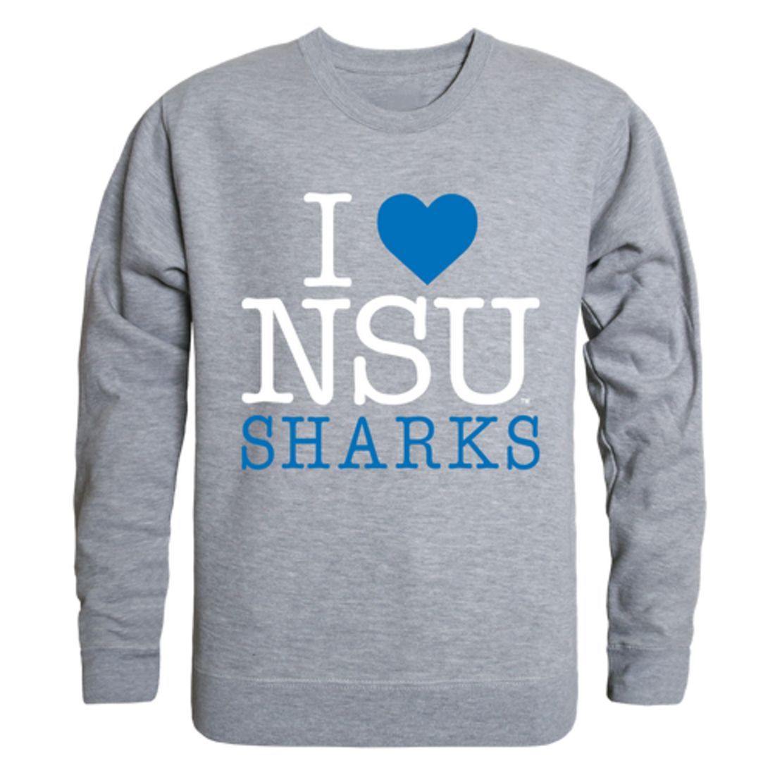 I Love NSU Nova Southeastern University Sharks Crewneck Pullover Sweatshirt Sweater