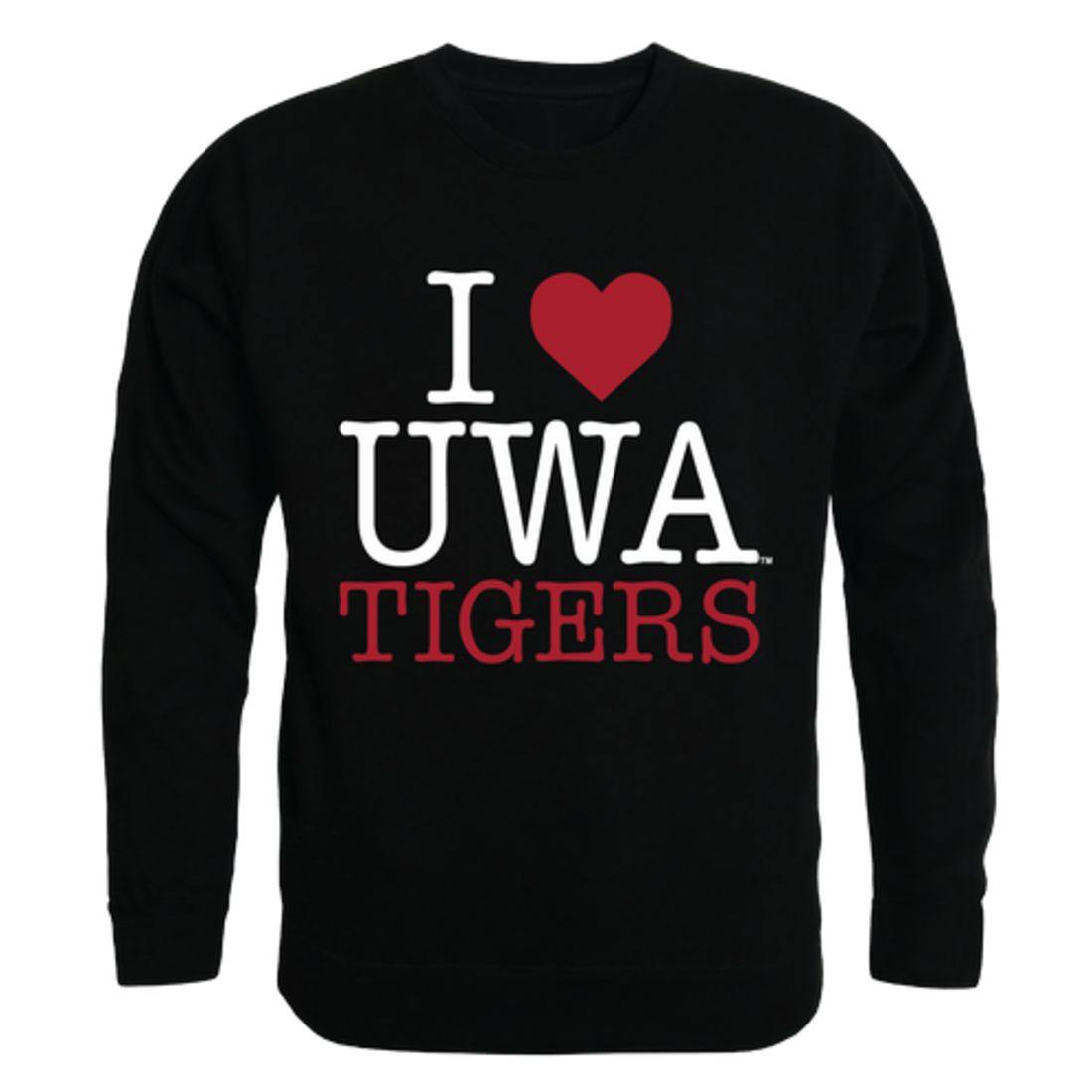 I Love UWA University of West Alabama Tigers Crewneck Pullover Sweatshirt Sweater