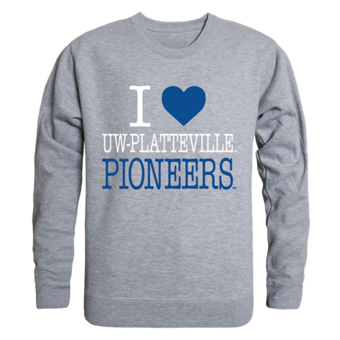 I Love UW University of Wisconsin Platteville Pioneers Crewneck Pullover Sweatshirt Sweater
