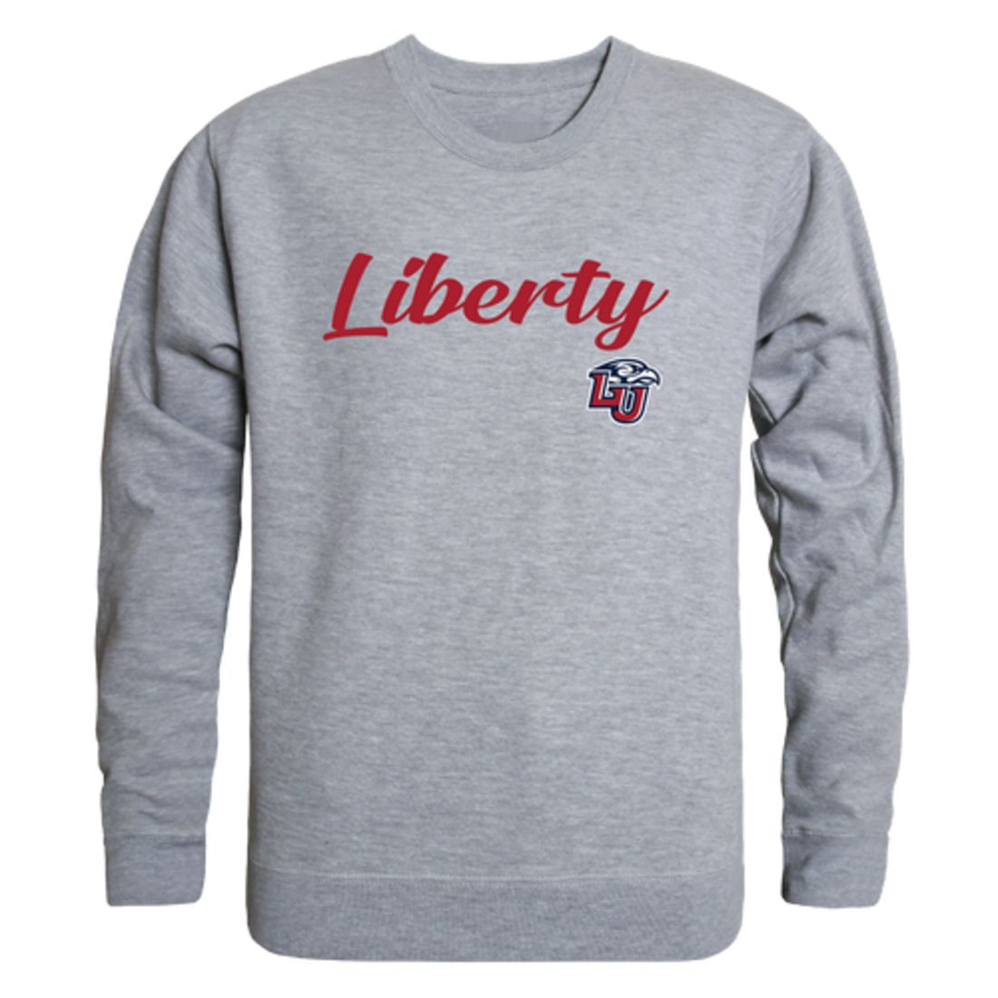 Liberty University Flames Script Crewneck Pullover Sweatshirt Sweater Heather Grey