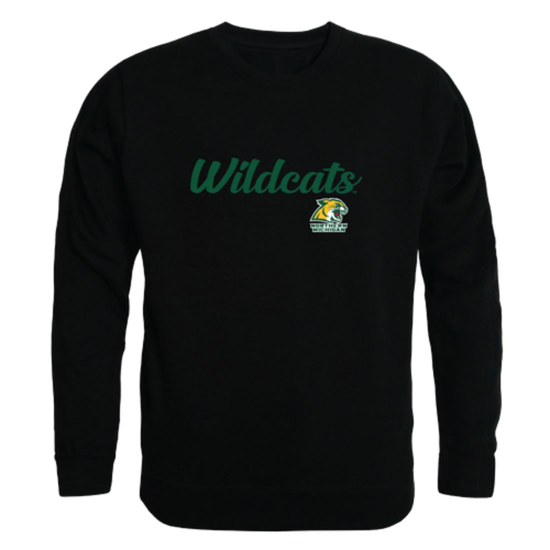 NMU Northern Michigan University Wildcats Script Crewneck Pullover Sweatshirt Sweater Black