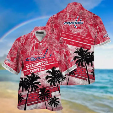 Washington Capitals Palm Tree Pattern Hawaiian Shirt, NHL Hawaiian Shirt Moonbestprint