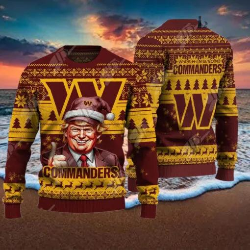 Washington Commanders Christmas Donald Trump Ugly Christmas Sweater, NFL Chritsmas Sweater Moonbestprint