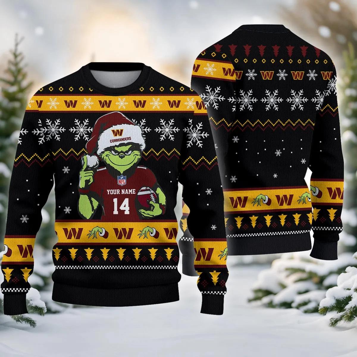 Washington Commanders Grinch Custom Chrismas Ugly Sweater, NFL Christmas Sweater Moonbestprint