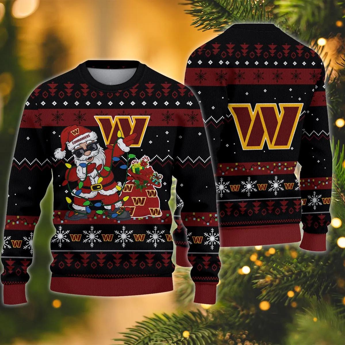 Washington Commanders Santa Claus Dabbing Ugly Christmas Sweater, NFL Christmas Sweater Moonbestprint