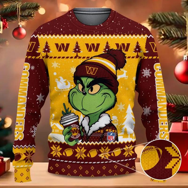 Washington Commanders The Grinch Drink Coffee Ugly Christmas Sweater, NFL Christmas Sweater Moonbestprint