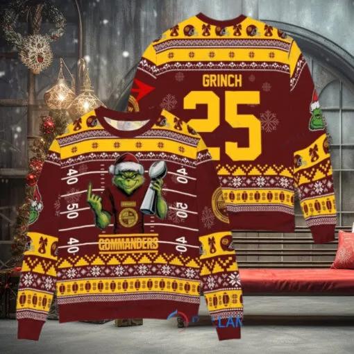 Washington Commanders x Grinch Christmas Dr. Seuss How the Grinch Stole Christmas with Super Bowl Trophy Custom Ugly Christmas Sweater, NFL Chritsmas Sweater Moonbestprint