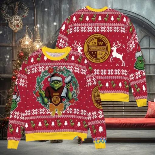 Washington Commanders x Grinch NFL Dr. Seuss How the Grinch Stole Christmas with Super Bowl Trophy Ugly Christmas Sweater, NFL Chritsmas Sweater Moonbestprint