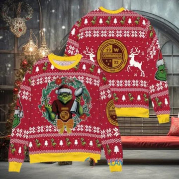 Washington Commanders x Grinch NFL Dr. Seuss How the Grinch Stole Christmas with Super Bowl Trophy Ugly Christmas Sweater, NFL Chritsmas Sweater Moonbestprint