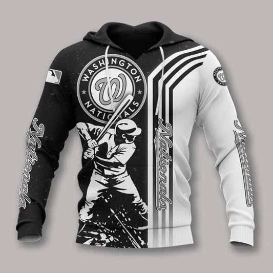 Washington Nationals Black And White All Over Print Hoodie 1, MLB Hoodie Moonbestprint