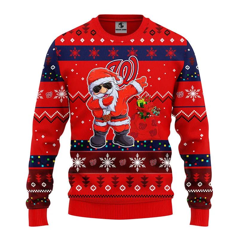 Washington Nationals Dabbing Santa Claus Ugly Christmas Sweater, MLB Christmas Sweater Moonbestprint