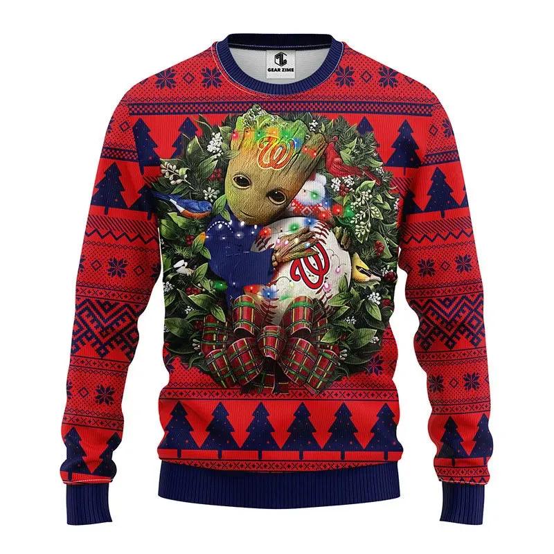 Washington Nationals Groot Hug Ugly Christmas Sweater, MLB Christmas Sweater Moonbestprint