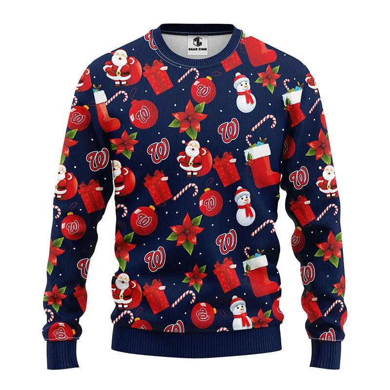 Washington Nationals Santa Claus Snowman Ugly Christmas Sweater, MLB Christmas Sweater Moonbestprint