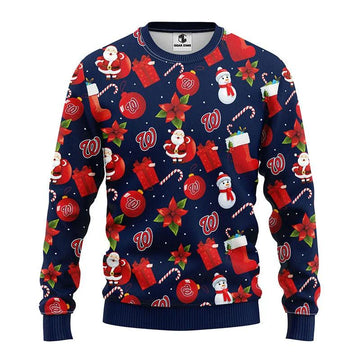 Washington Nationals Santa Claus Snowman Ugly Christmas Sweater, MLB Christmas Sweater Moonbestprint