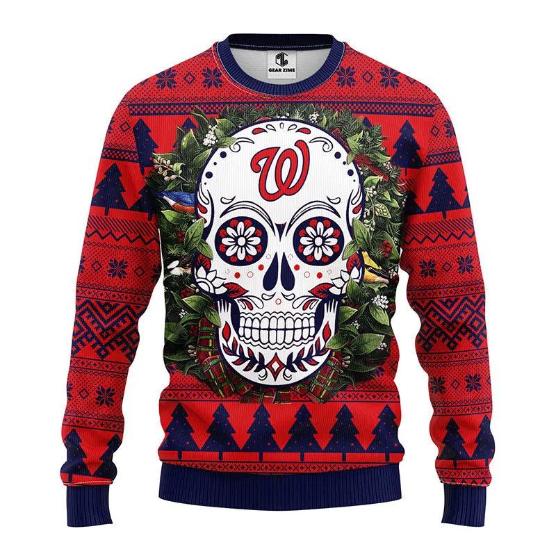 Washington Nationals Skull Flower Ugly Christmas Sweater, MLB Christmas Sweater Moonbestprint