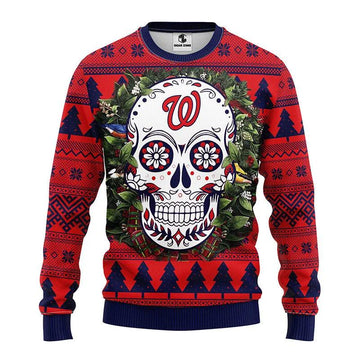 Washington Nationals Skull Flower Ugly Christmas Sweater, MLB Christmas Sweater Moonbestprint