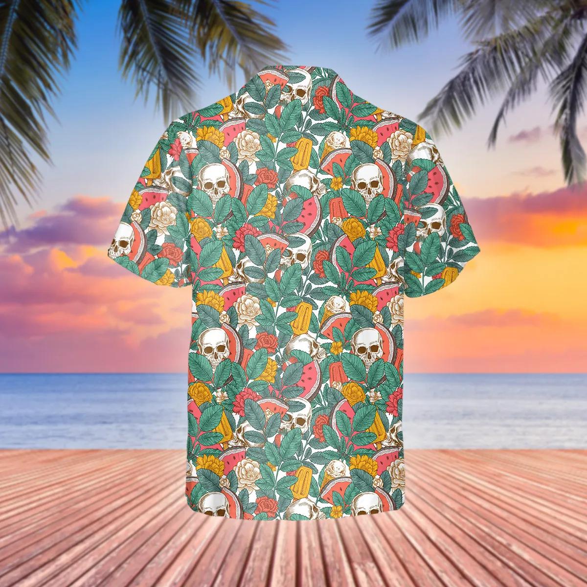 Watermelon Skull Hawaiian Shirt, Hawaiian Button Up Shirt, Aloha Shirts Moonbestprint